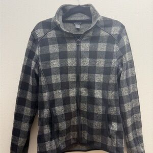 Eddie Bauer Black and Gray Checkered Fleece Jacket